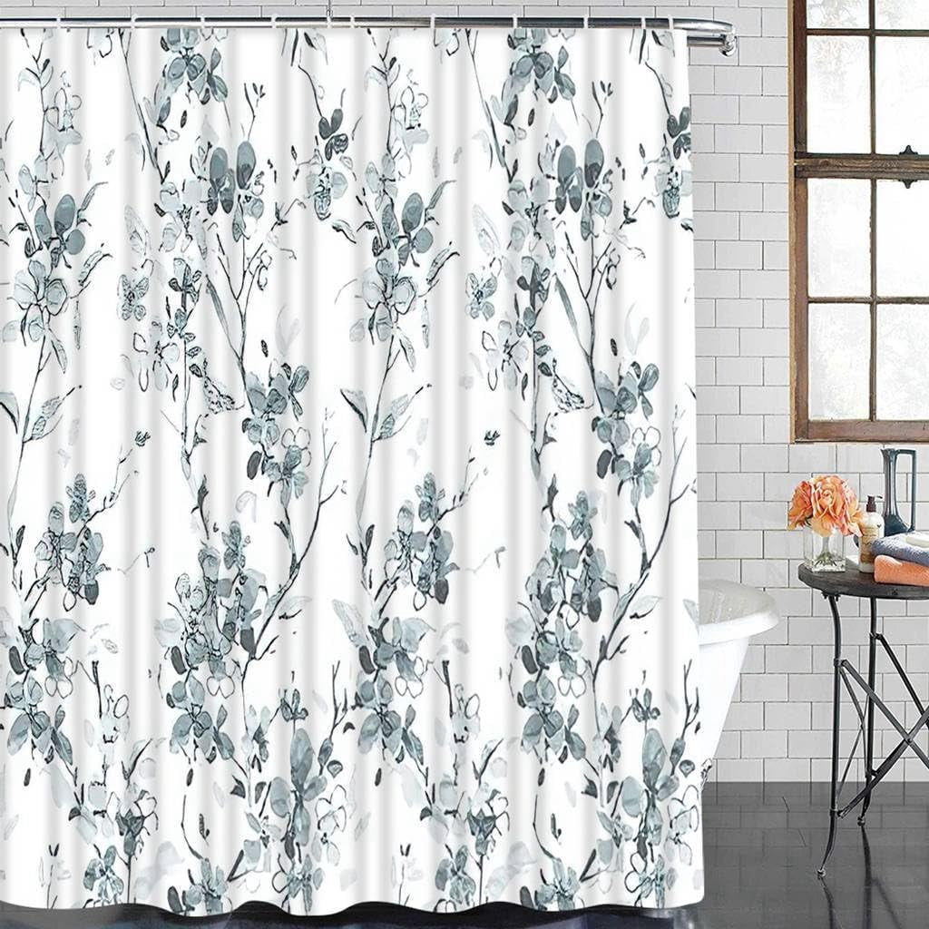 4 Piece Grey Branch Shower Curtain Set Abstract Tree Branches Shadows Beige Concrete Bathroom Sets with Non-Slip Rugs, Toilet Lid Cover and Bath Mat with Standard Size