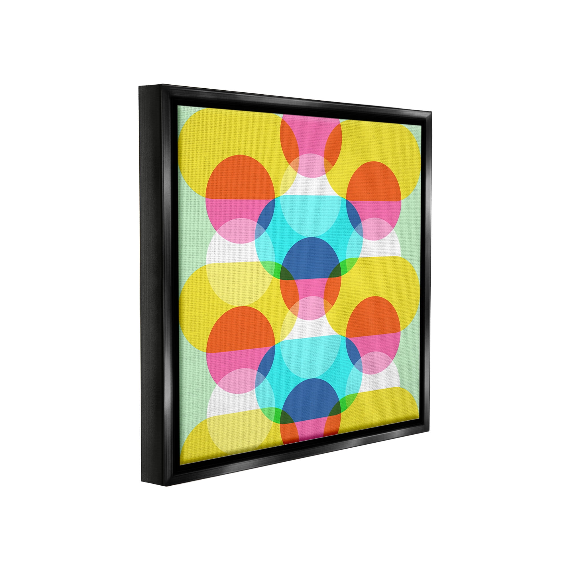 Stupell Industries Vivid Layered Shapes Pattern Abstract Painting Black Floater Framed Canvas Art Print Wall Art, 25 x 25