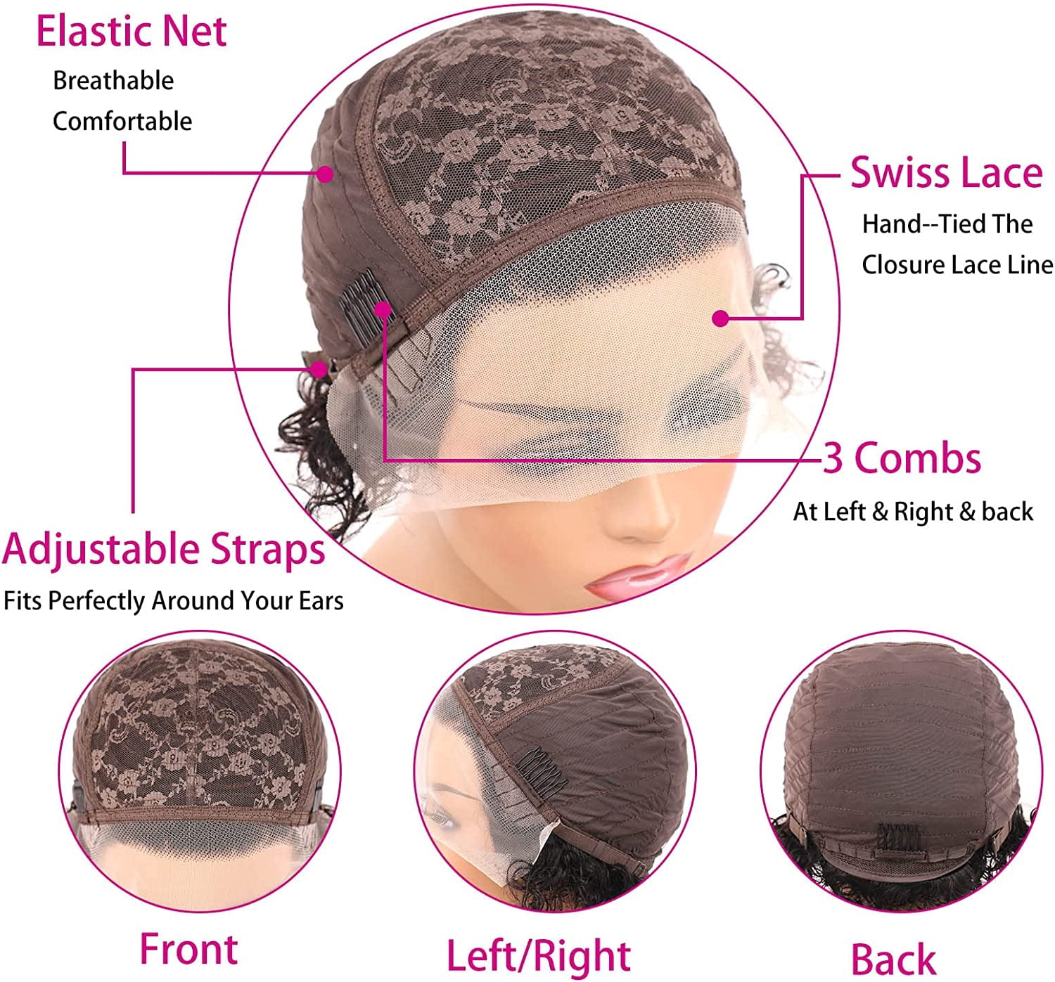 Short Pixie Cut Wigs for Women 13x1 Lace Front Human Hair Wigs Remy Brazilian Curly Wigs Natural Black 6 Inch 150% Density Tight Curls