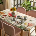 thumbnail image 3 of Mushrooms Table Cloths for 6 Foot Rectangle Tables, Spring Floral Farmhouse Botanical Patio Waterproof Elastic Fitted Tablecloths, Washable Rectangular Table Cover for Camping, 3 of 8