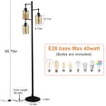 thumbnail image 3 of Depuley 3-Light Industrial Floor Lamp with Elegant Amber Glass Shade Black, E26 Base (LED Bulbs Included), 3 of 8