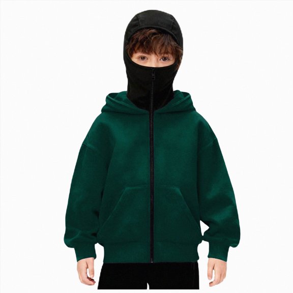 WUANDIXFA Boys Girls Unisex Solid Baby Sweatshirts Hoodies 4-15 Years Lightweight Full Zip-up Jackets Coat,Dark Green,12-13 Years