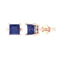 thumbnail image 2 of 2.0 Ct Princess Cut Studs Blue Tanzanite 18K Rose Solid Solid Gold Everyday Dainty Earrings Push Back, 2 of 7
