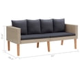 thumbnail image 5 of Outdoor Sofa, Beige Rattan, Gray Fabric Cushions, Brown Wood, 65 Inch, 5 of 6