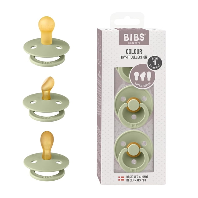 Chupones BIBS Sage Pack de 3 Tetina de Látex Natural Formas Variadas Talle 1 0 a 6 Meses Hecho en Di