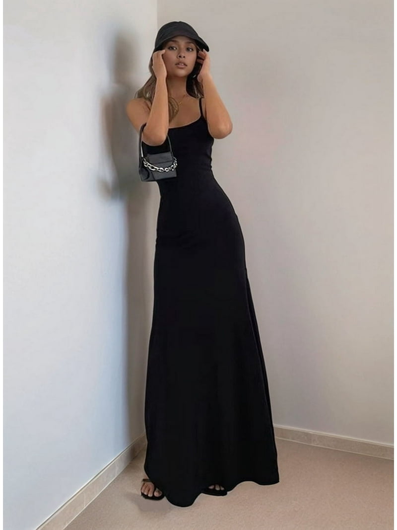 Women'S Basic Lounge Slip Long Dress Elegant Sleeveless Backless Ribbed  Bodycon Maxi Dresses - Walmart.com