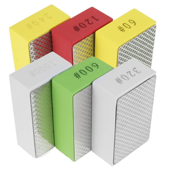 6Pcs Diamond Hand Polishing Pads Set 60/120/240/320/600/1000 Grit Wet Dry Diamond Sanding Block Sponge Backing Reusable Sanding Block Kit Diamond Sanding Pads for Stone Glass Tile Metal