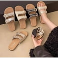 thumbnail image 6 of Women's Metallic Slide Sandals with Double Adjustable Buckle Straps - Comfortable & Stylish Summer Footwear, 6 of 10