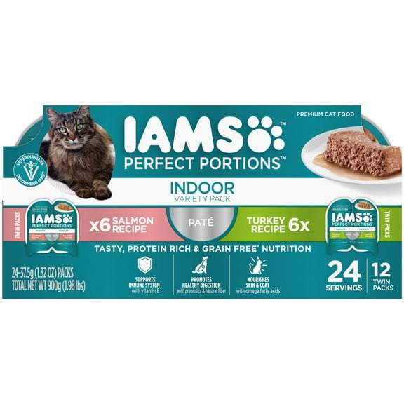 Iams Perfect Portions Pate Variety Pack Indoor Wet Cat Food, 2.6 Oz Twin-Pack Trays, 12 Ct