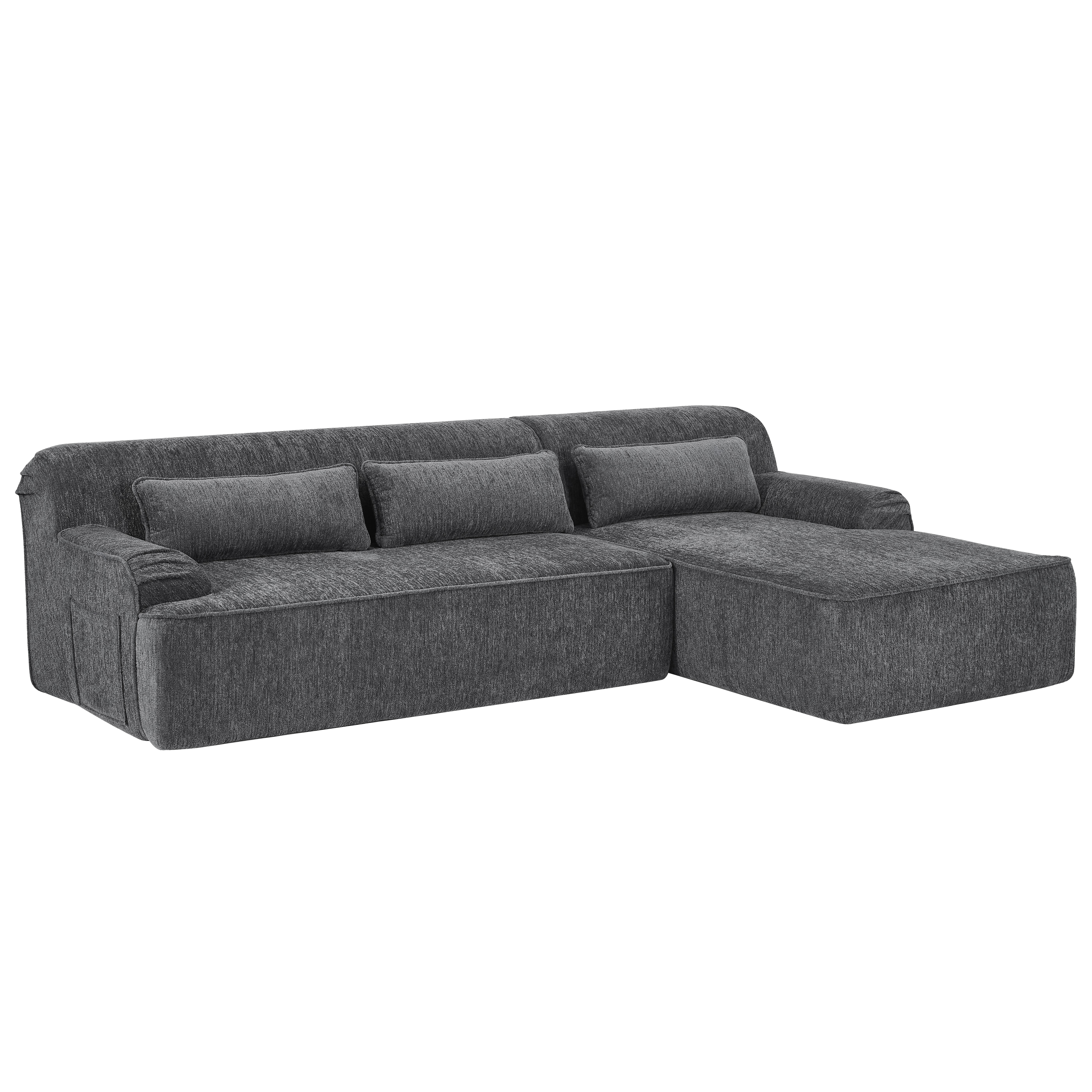 Aukfa 2-Piece Modular Chenille Sectional Sofa, 26.5" Deep Seat, No Assembly, Right Chaise, Gray