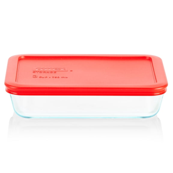 Pyrex 3-cup Rectangular Glass Food Storage Container with Red Lid