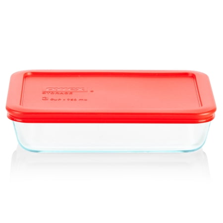 Pyrex 3-cup Rectangular Glass Food Storage Container with Red Lid
