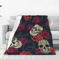 thumbnail image 1 of Balery Roses Skulls Manta de Felpa Suave y Acogedora – Cobija de Franela Aterciopelada para Cama, Lavable y Cálida para Sofá, Mascotas, Transpirable-80"x60", 1 of 7