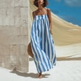 thumbnail image 7 of Ahabrexf Summer Dresses for Women, Spaghetti Strap Geometric Neck, Lengthwise Stripe Loose Maxi Sundress for Beach Vacation Wear, 7 of 7