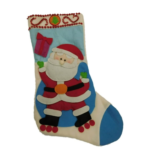 Blue Sequin Patchwork Santa Claus Christmas Holiday Stocking