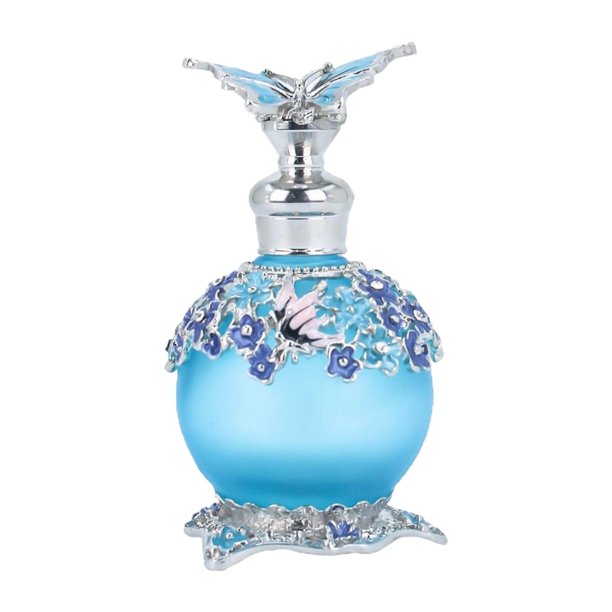 Botella de perfume de vidrio, botella de perfume para viajes, tapa de goteo, portátil, multifunción Azul