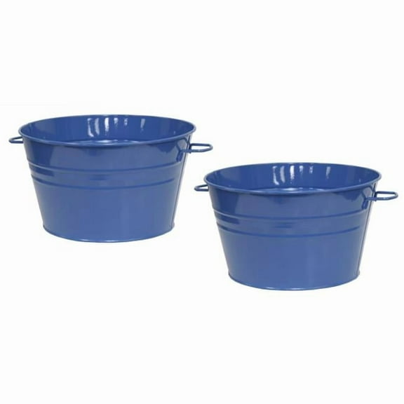 Houston International Trading 6085E B S/2 6085E B S/2Enameled Galvanized Steel Planter / Tub, Blue, Set of Two