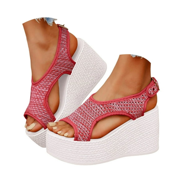 Womens Mesh Platform Wedge Sandals Breathable Athletic Sports Open Toe Extra High Heel Walking Sandals