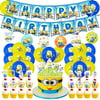 64 Pcs Minions Party Supplies,Yellow Cartoon Birthday Party Decoration Included Happy Birthday Banner, Latex Balloons, Cake Cupcake Toppers for Minion, Party Favors for Boys and Girls