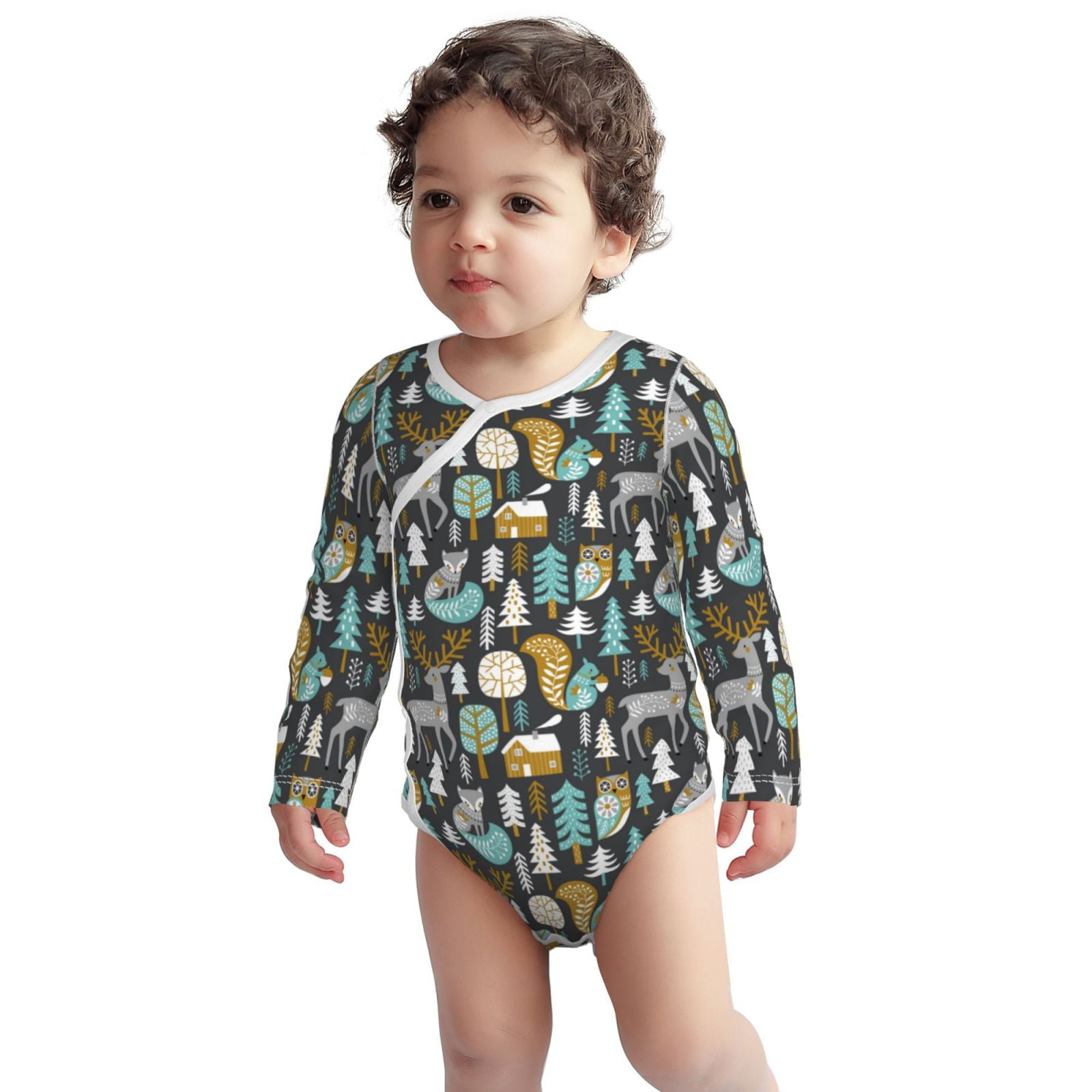 Xecao Moose Squirrel owls tree Print Baby unisex-baby Cotton Long-sleeve Bodysuits-6 Months