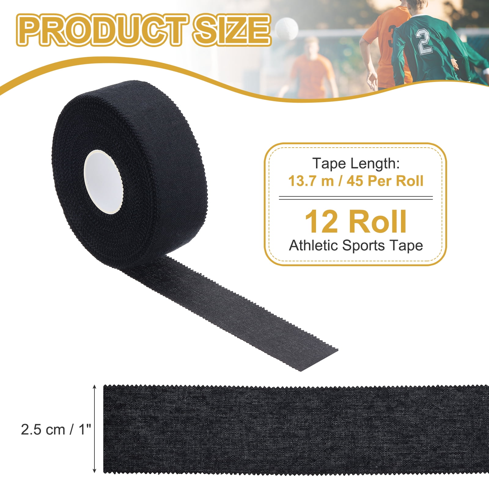 Uxcell Athletic Sports Tape Strong Adhesive Easy Tear with Serrated Edges - 1 in x 45 Ft, 12 Rolls, Black