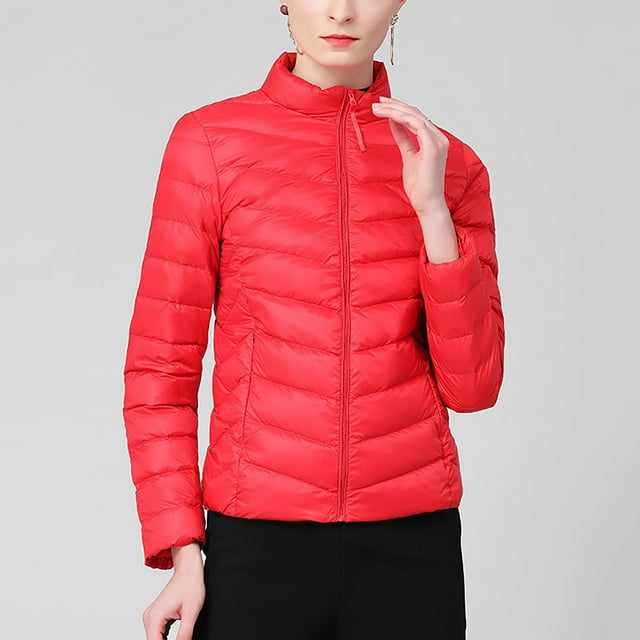 Parkas de manga larga para mujer, chaqueta de plumón con cuello alto y cremallera, ligera y versátil, con bolsillos, para invierno, de algodón.