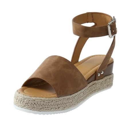 

sandals for Women Buckle Decor Ankle Strap Wedge Sandals For Women Casual Open Toe Sandals Roman Platform Sandals PU Dress Sandals for Women Coffee