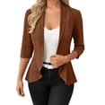 thumbnail image 2 of VBVC Women's Drape Front Open Cardigan, Ladies' 3/4 Sleeve Cable Knit Shawl Collar Top, Casual Slim Fit Summer Outwear For Women, Brown , S-2XL, 2 of 10