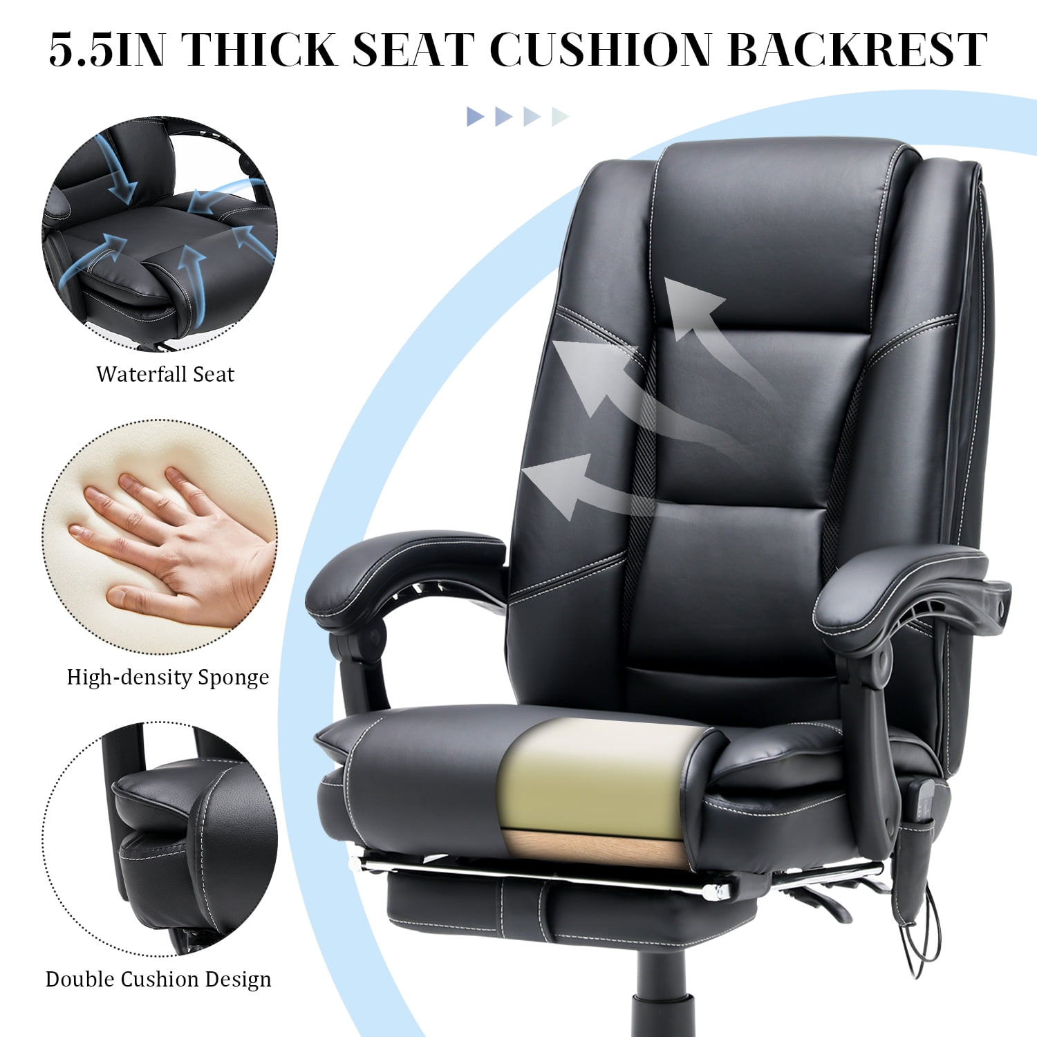 Homrest Ergonomic Indoor Massage Heated PU Leather Office Chair, Black