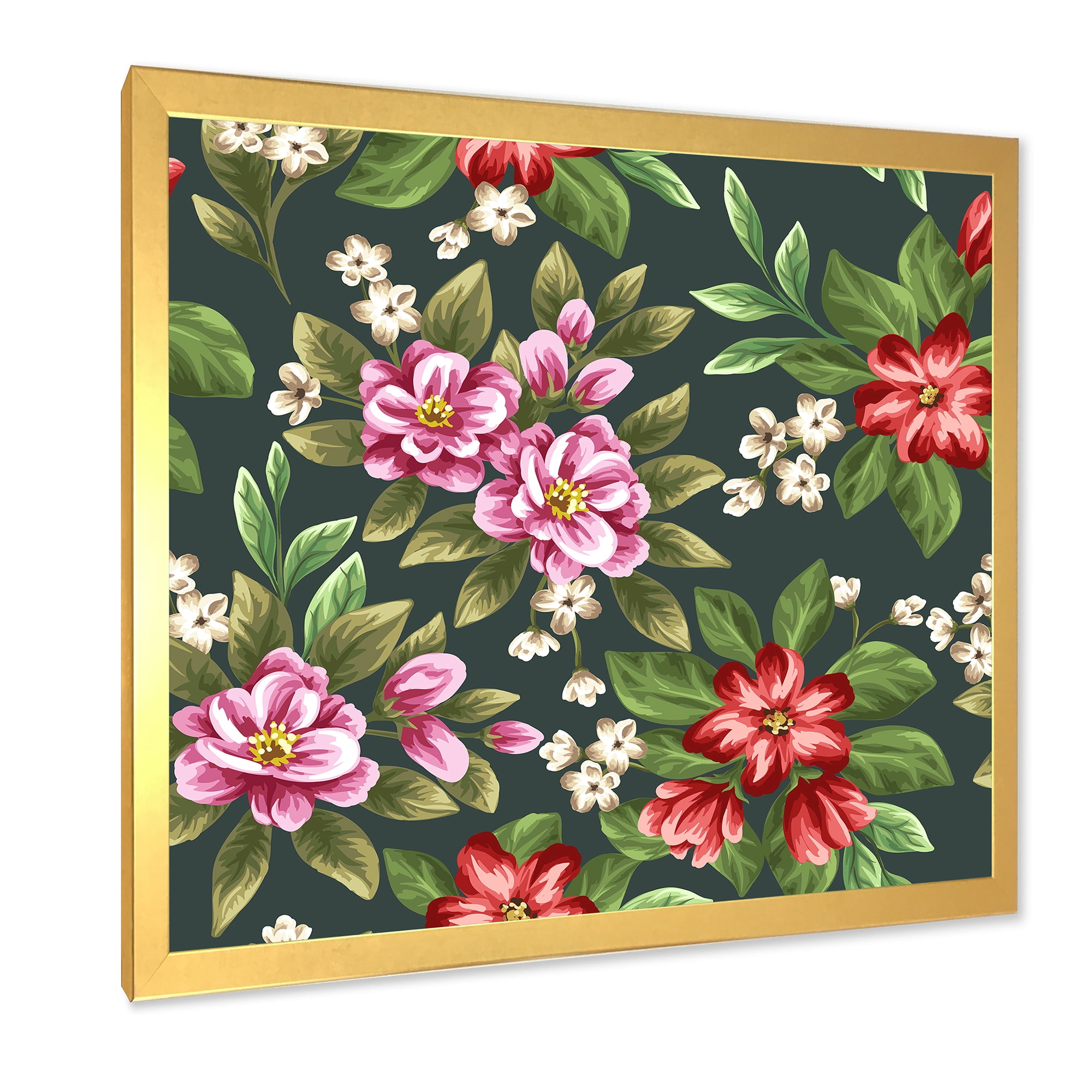 Designart 'Vintage Red and Pink Wildflowers I' Traditional Framed Art Print