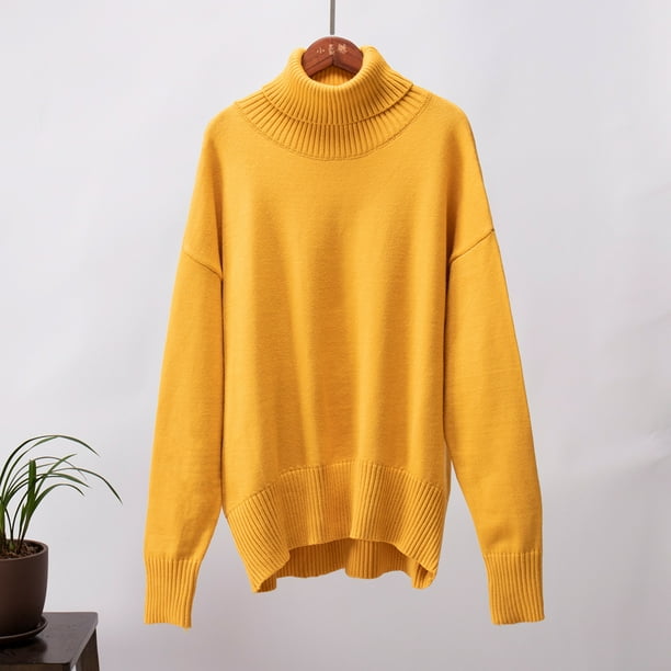 Suéter holgado de cuello alto para mujer, estilo europeo y americano, para otoño e invierno, suéter clásico de color sólido Joker