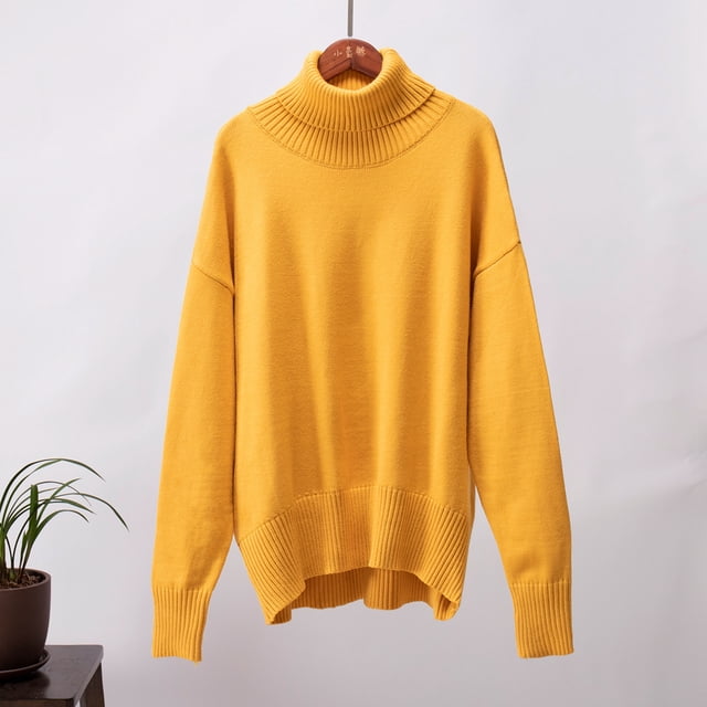 Suéter holgado de cuello alto para mujer, estilo europeo y americano, para otoño e invierno, suéter clásico de color sólido Joker