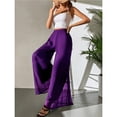 thumbnail image 4 of Purple Pants for Women's Chiffon Wide Leg Trousers High Elastic Waist Casual Business Trousers, 4 of 5