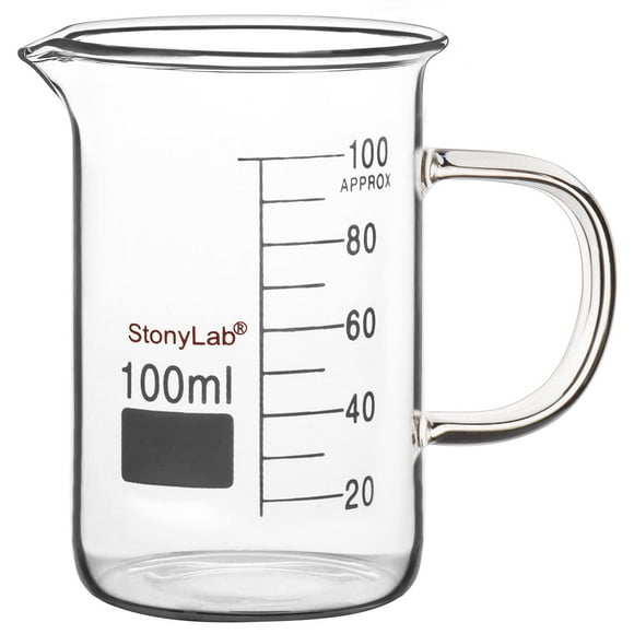 StonyLab 100 ml Glass Beaker with Handle, Heat-Resistant Borosilicate Lab Measuring Cup for Science