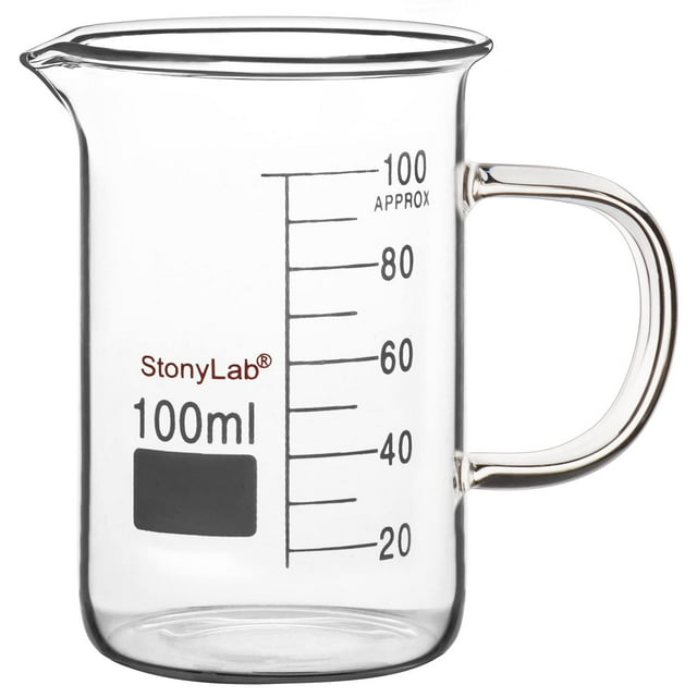 StonyLab 100 ml Glass Beaker with Handle, Heat-Resistant Borosilicate Lab Measuring Cup for Science