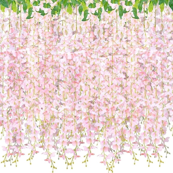 30 Branches Artificial Wisteria Vine Garland Pink 7.2 Feet Hanging Flowers for Wedding Arch Party Garden Home Table Backdrop