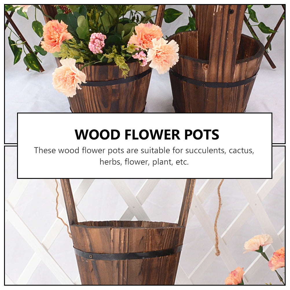 EXHUMKY Rustic Dark Brown Wooden Hanging Planter Set of 2 for and Cactus Indoor Outdoor Decorative Pots
