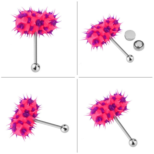 Stainless Steel Vibrating Tongue Ring 3 Types Barbell, Body Piercing Jewelry with Stimulating Silicone Wrap for Individuality