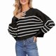 thumbnail image 1 of Women's Fall Cropped Striped Sweaters Long Sleeve Crewneck Winter Tops Jumper, 1 of 5