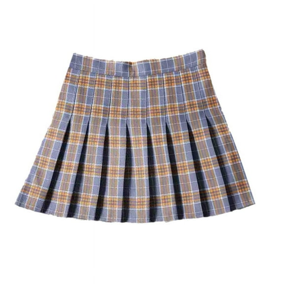 GENEMA Women High Waist Plaid Side Zip Pleated Flared A-Line Uniform Mini Skater Skirt