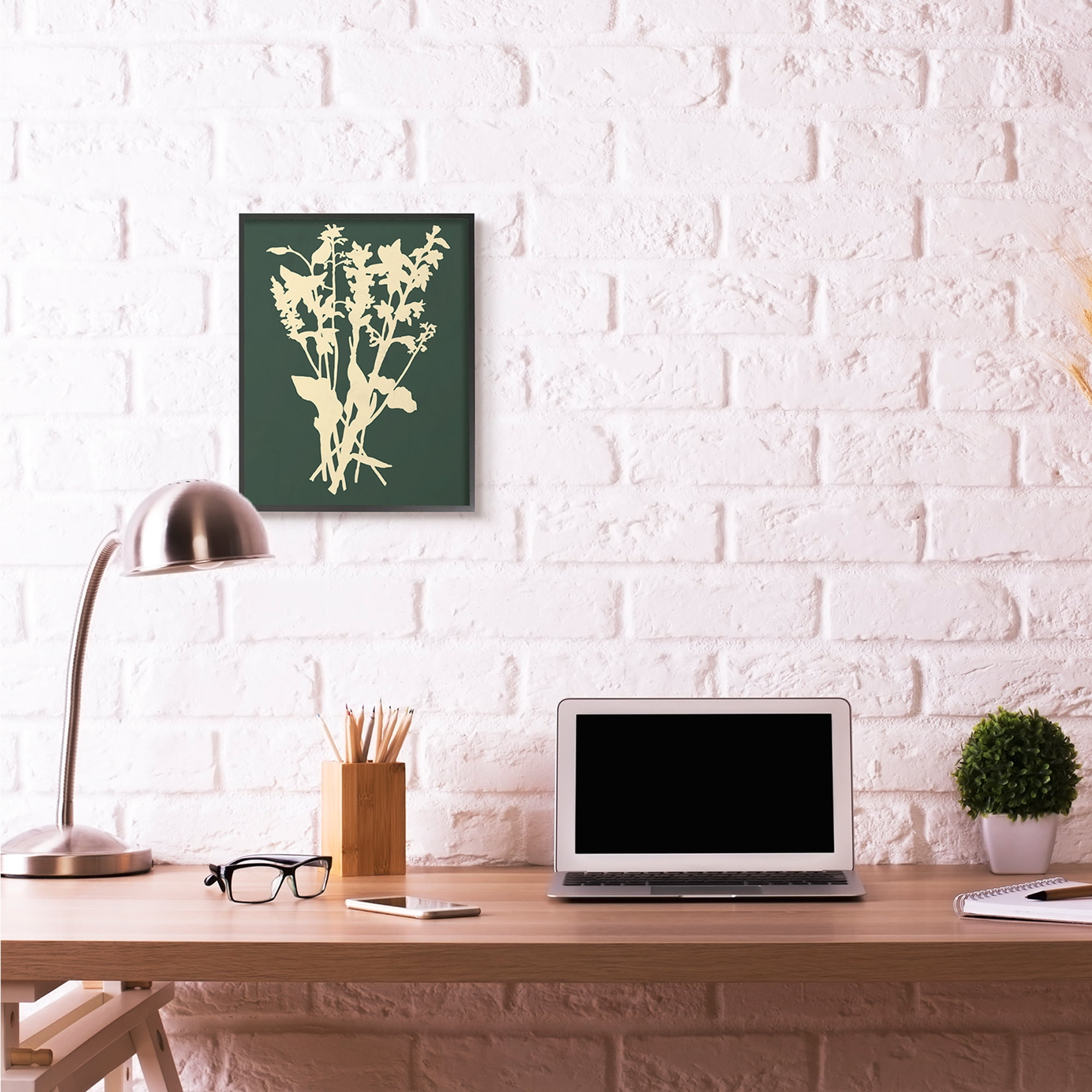 Stupell Industries Silhouette Plant Green Yellow Design Graphic Art Black Framed Art Print Wall Art, 16x20, by The Saturday Evening Post