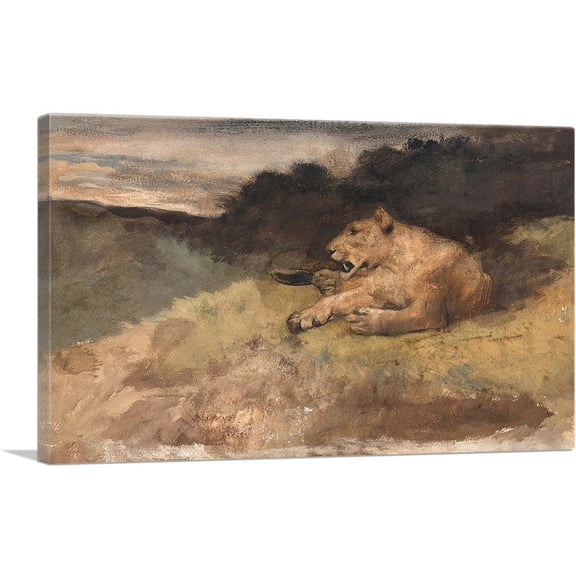 ARTCANVAS A Lioness Resting Canvas Art Print by John Macallan Swan - Size: 26" x 18" (0.75" Deep)