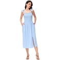thumbnail image 4 of Women's Boho Summer Sleeveless Tie Straps Square Neck Smocked Split Midi Dress with Pockets, 4 of 6