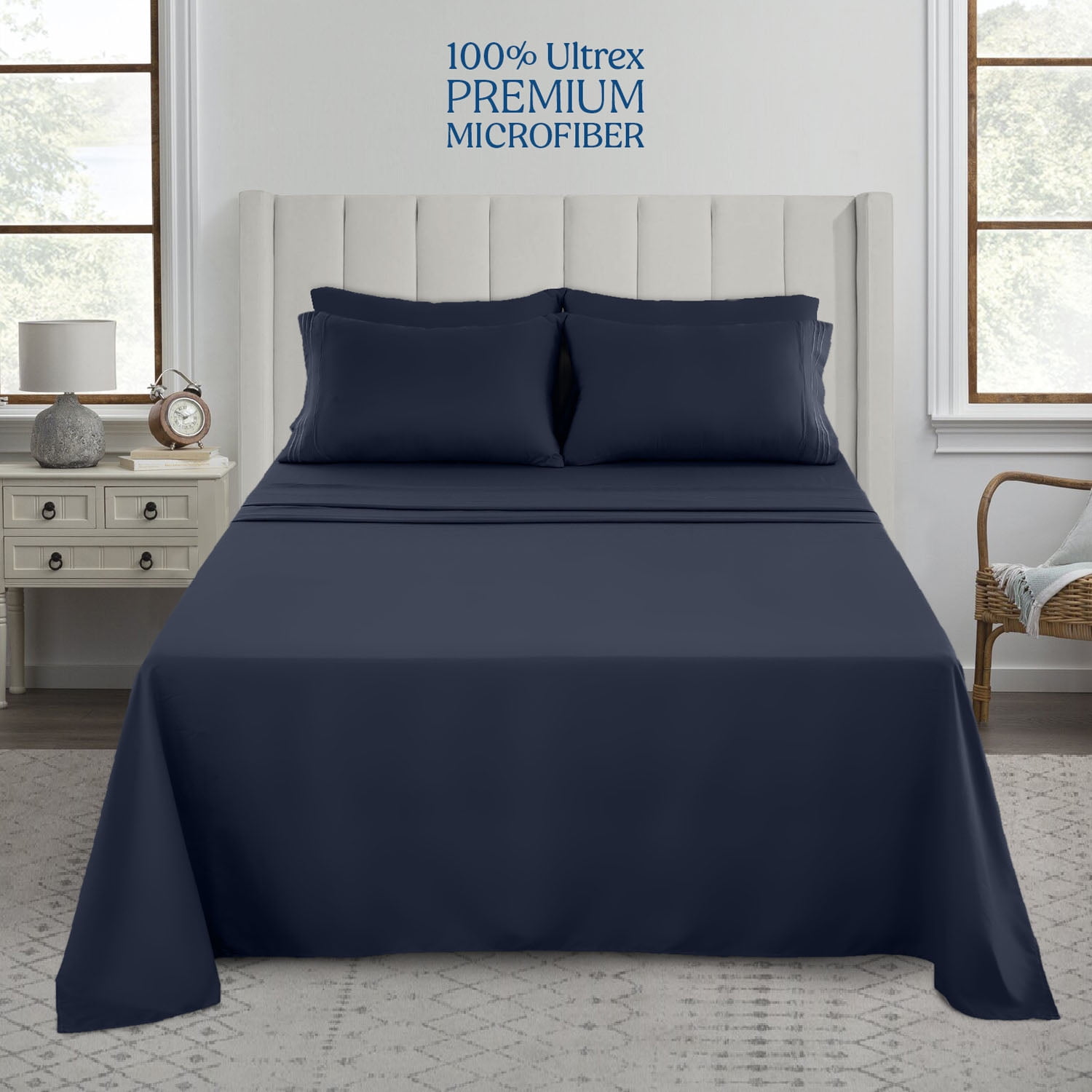 Navy Blue Twin-Size Bed Sheet Set Wrinkle-Free Finish Quick Dry Low Shrinkage 