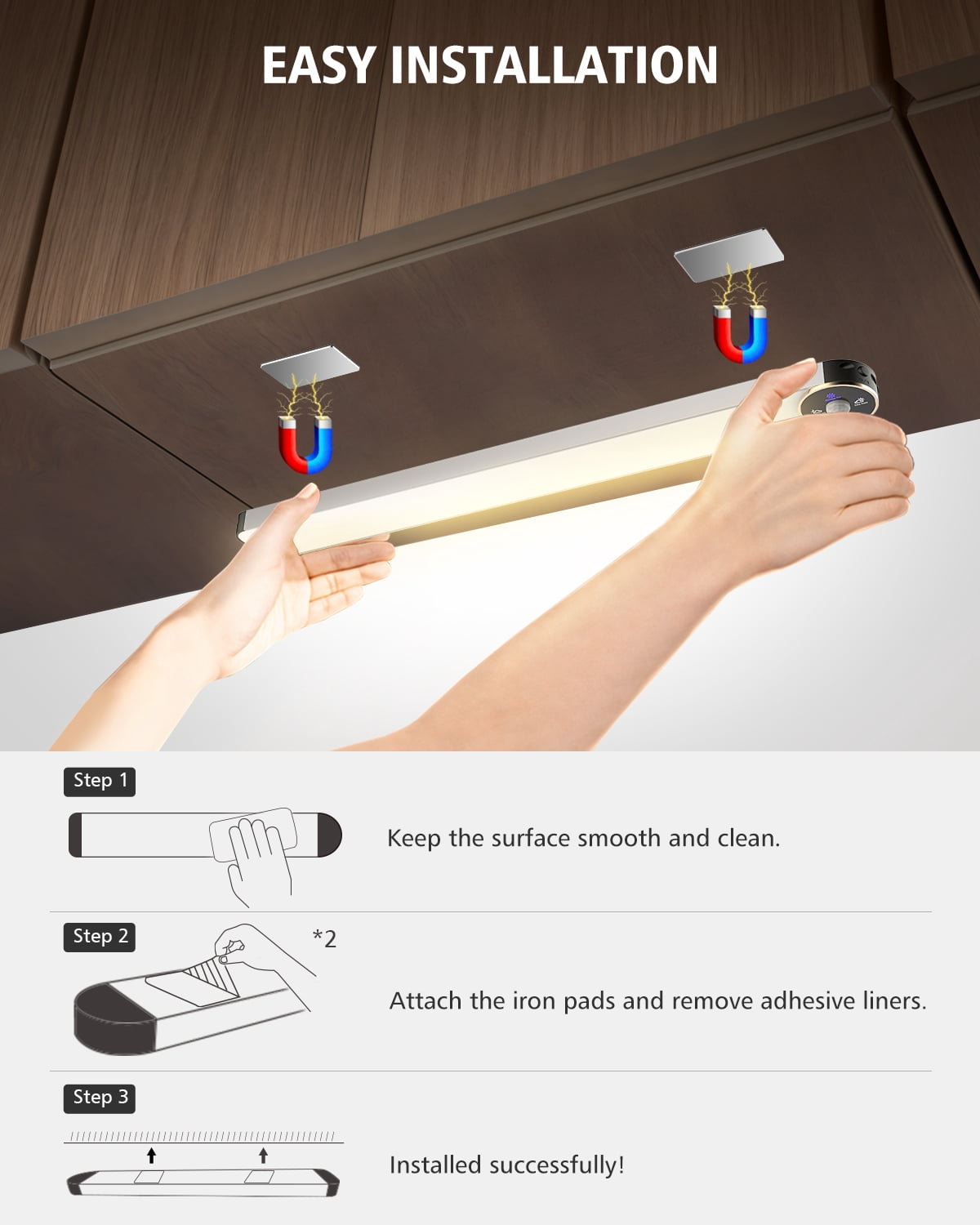 Motion Sensor Under Cabinet Lighting, 3-Color Dimmable, 84 LED 15 Inch Wireless Closet Lighting, Rechargeable 3200mAh Battery, Digital Display, Perfect for Kitchen & Indoor Use (2-Pack)