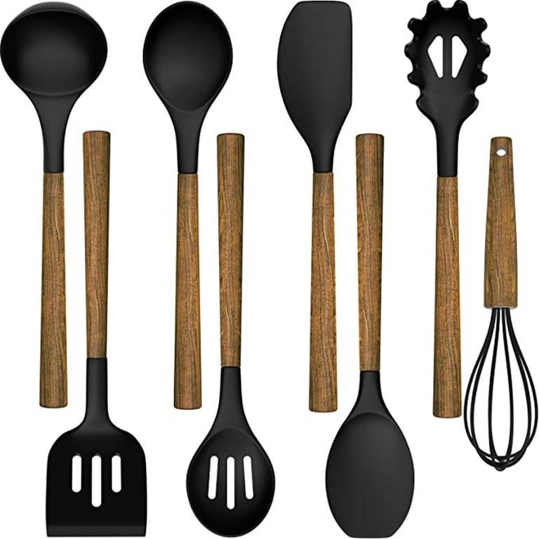 8-Piece Non-Stick Silicone Cooking Utensils Set with Stand, Sturdy Wooden  Handle, Heat-Resistant Silicone Spatula, Cooking Utensils Set