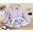 thumbnail image 3 of Infant Romper Dress Letter Embroidery Ribbed Floral Print Bodysuit, 3 of 6