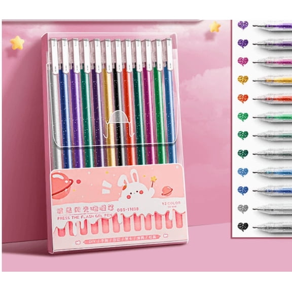 12 Color Glitter Gel Pens – Metal Flash Coloring Pen Set for Adults, Smooth Drawing & Journaling Pens, Halloween Gifts & Stationery Supplies