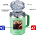 thumbnail image 5 of Taza de café de 12 oz con asa y tapa deslizante, vaso de viaje de acero inoxidable con asa, taza de camping con aislamiento al vacío de doble pared para secado frío y caliente, 5 of 5
