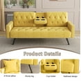 thumbnail image 3 of Aukfa Velvet Futon Convertible Sofa Bed for Home Office, 2 Cup Holders, Nailhead Detail, Yellow, 3 of 10